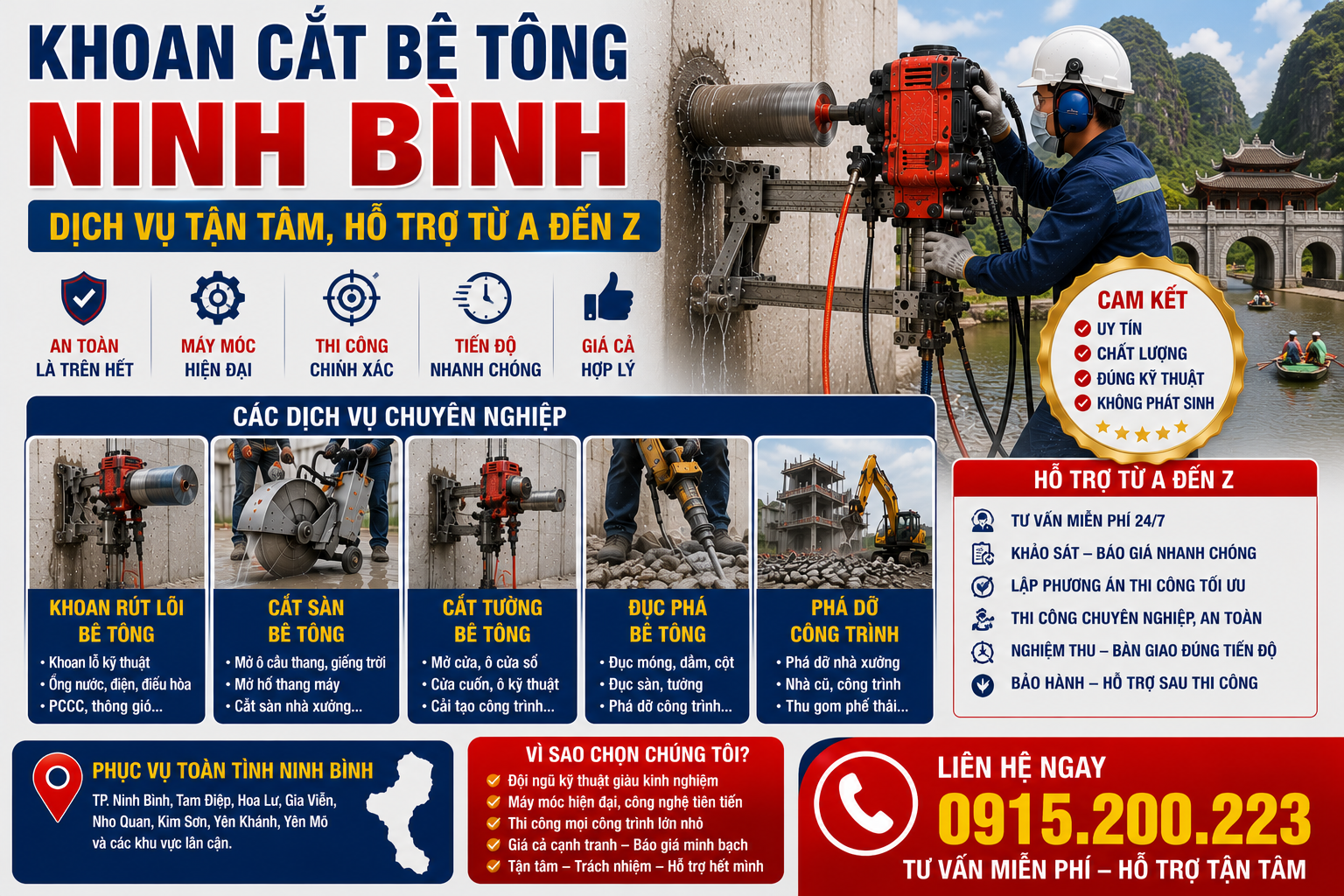 Khoan Cắt Bê Tông Ninh Bình – Dịch Vụ Tận Tâm, Hỗ Trợ Từ A Đến Z