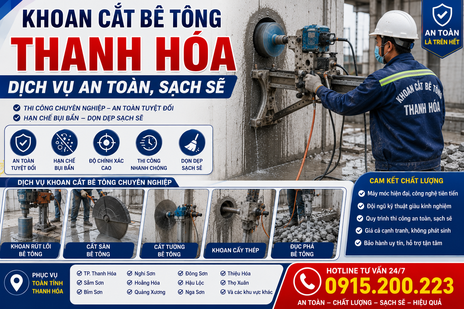 Khoan Cắt Bê Tông Thanh Hóa – Dịch Vụ An Toàn, Sạch Sẽ, Hotline: 0915.200.223