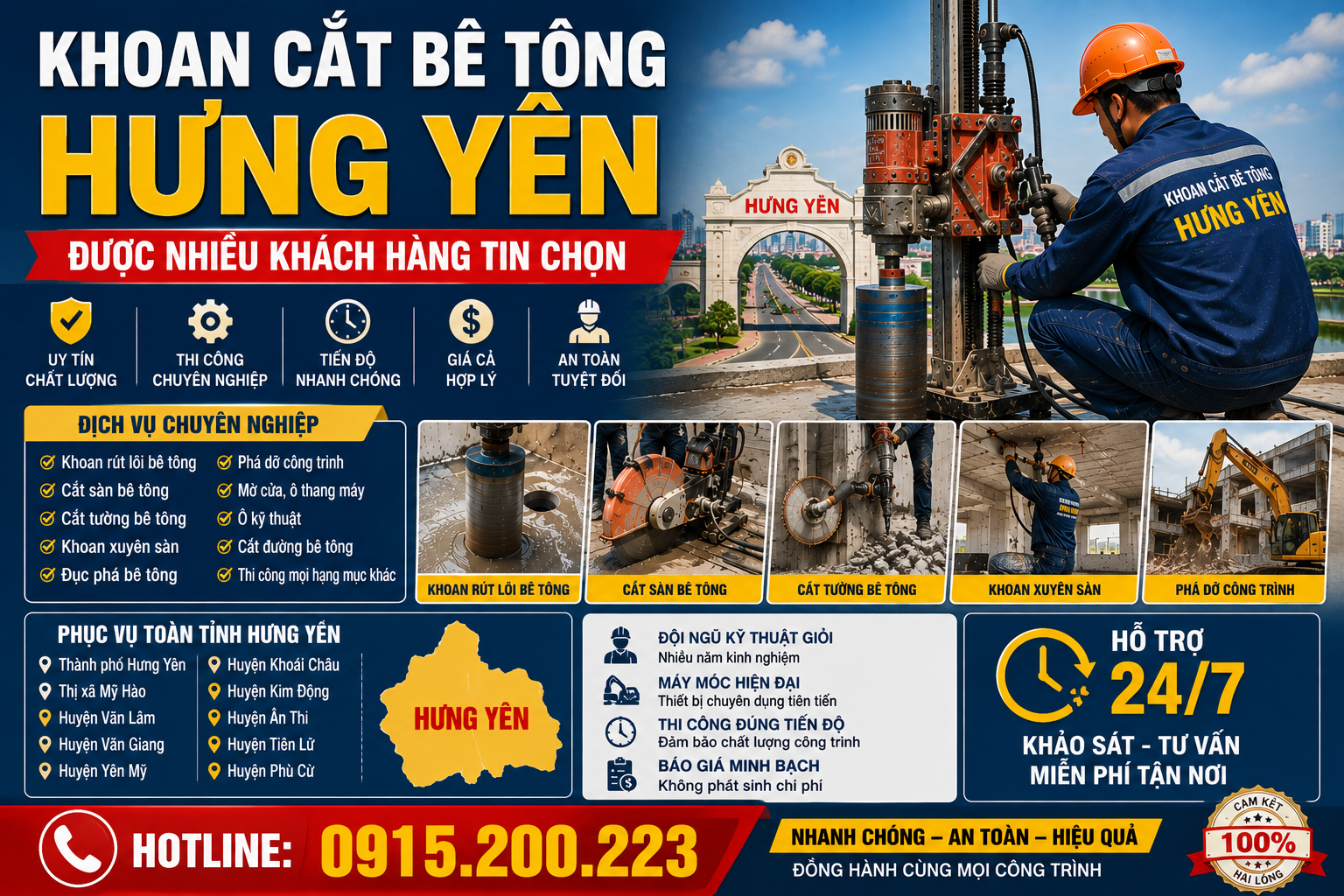 Khoan cắt bê tông Hưng Yên – Được nhiều khách hàng tin chọn,
