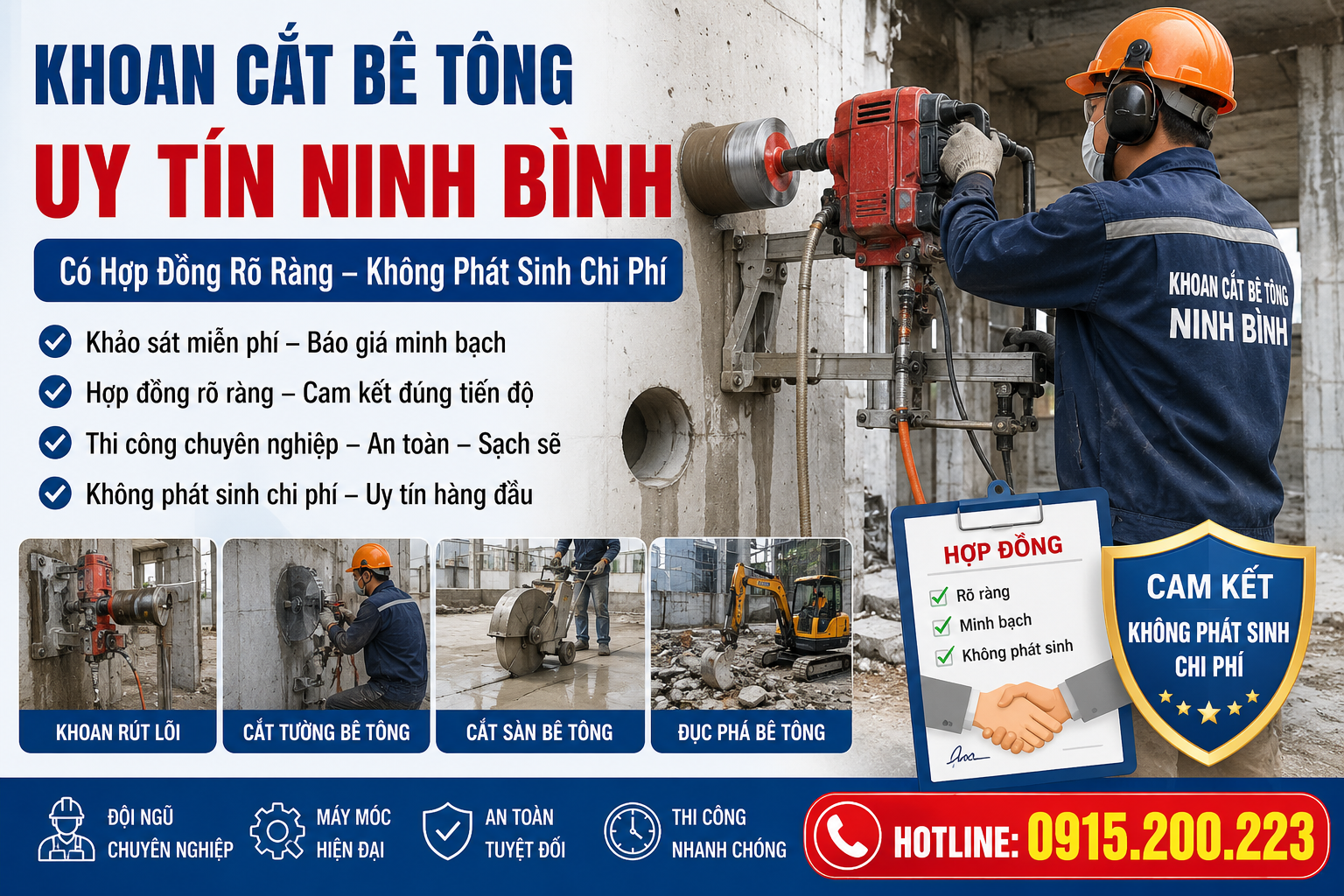 Khoan Cắt Bê Tông Uy Tín Ninh Bình – Có Hợp Đồng Rõ Ràng, Không Phát Sinh Chi Phí,