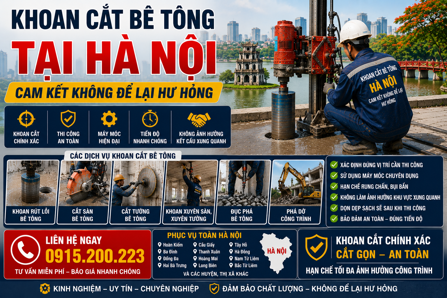 Khoan Cắt Bê Tông Tại Hà Nội – Cam Kết Không Để Lại Hư Hỏng, Hotline: 0915.200.223