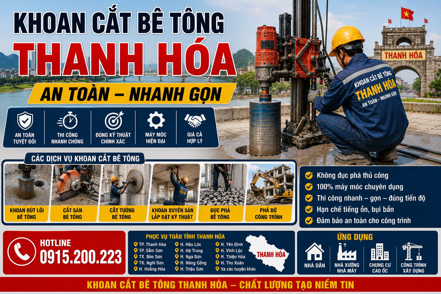 Khoan cắt bê tông Thanh Hóa – An toàn, nhanh gọn, Hotline: 0915.200.223