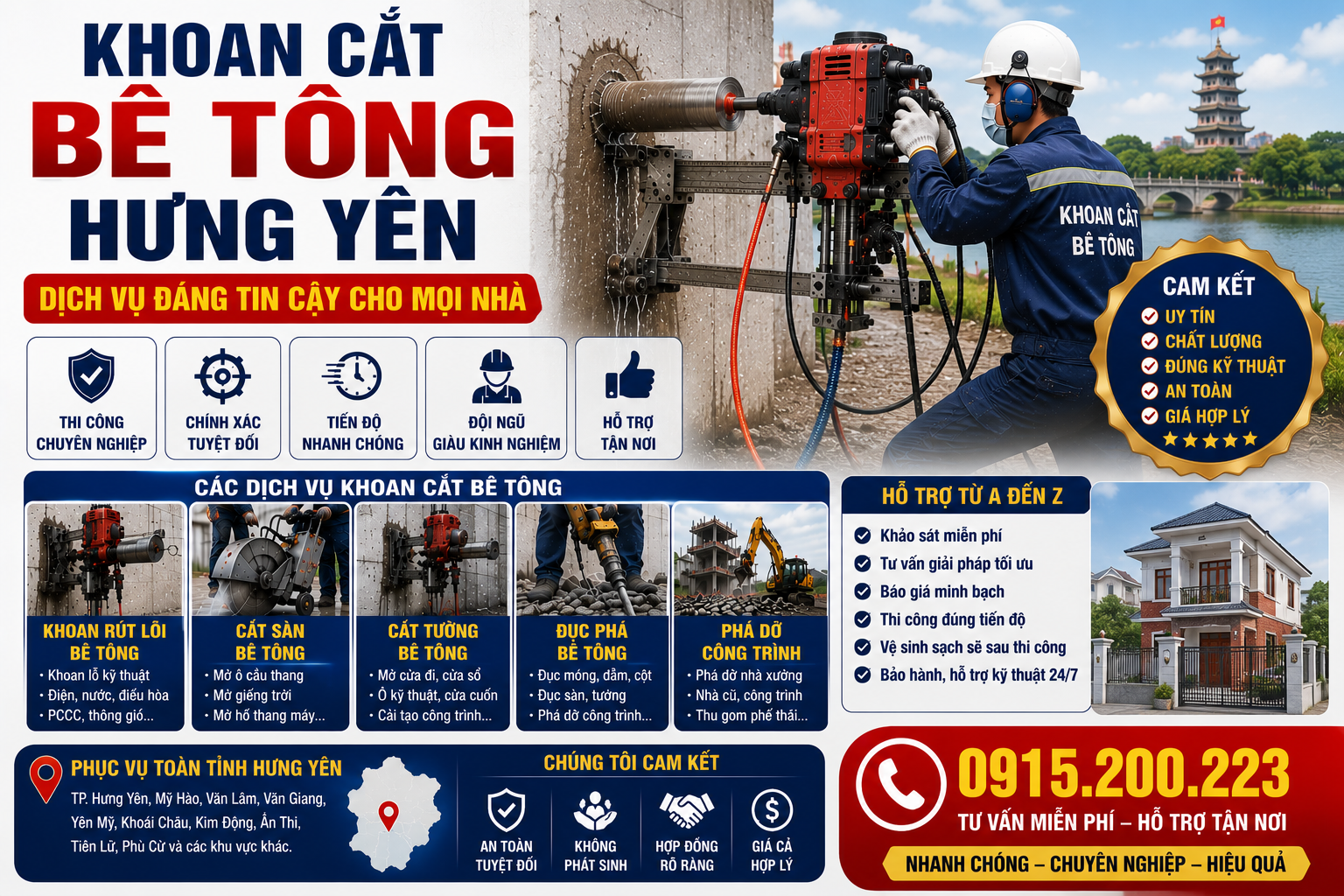 Khoan Cắt Bê Tông Hưng Yên – Dịch Vụ Đáng Tin Cậy Cho Mọi Nhà