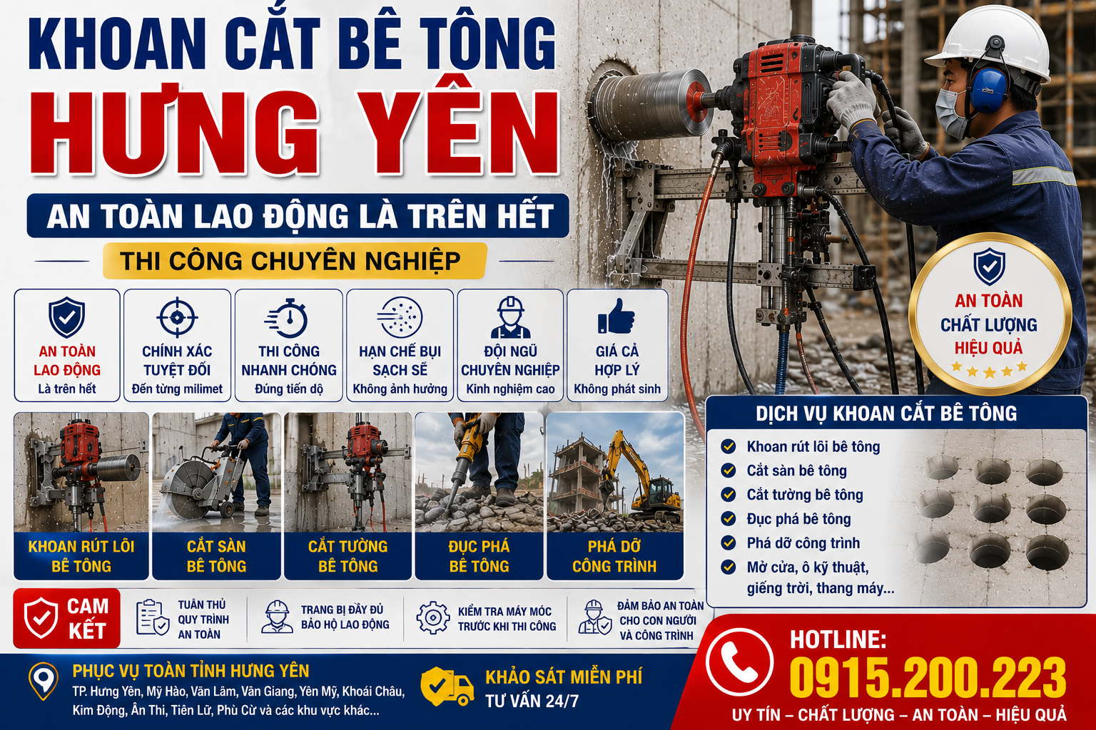 Khoan Cắt Bê Tông Hưng Yên – An Toàn Lao Động Là Trên Hết, Thi Công Chuyên Nghiệp,