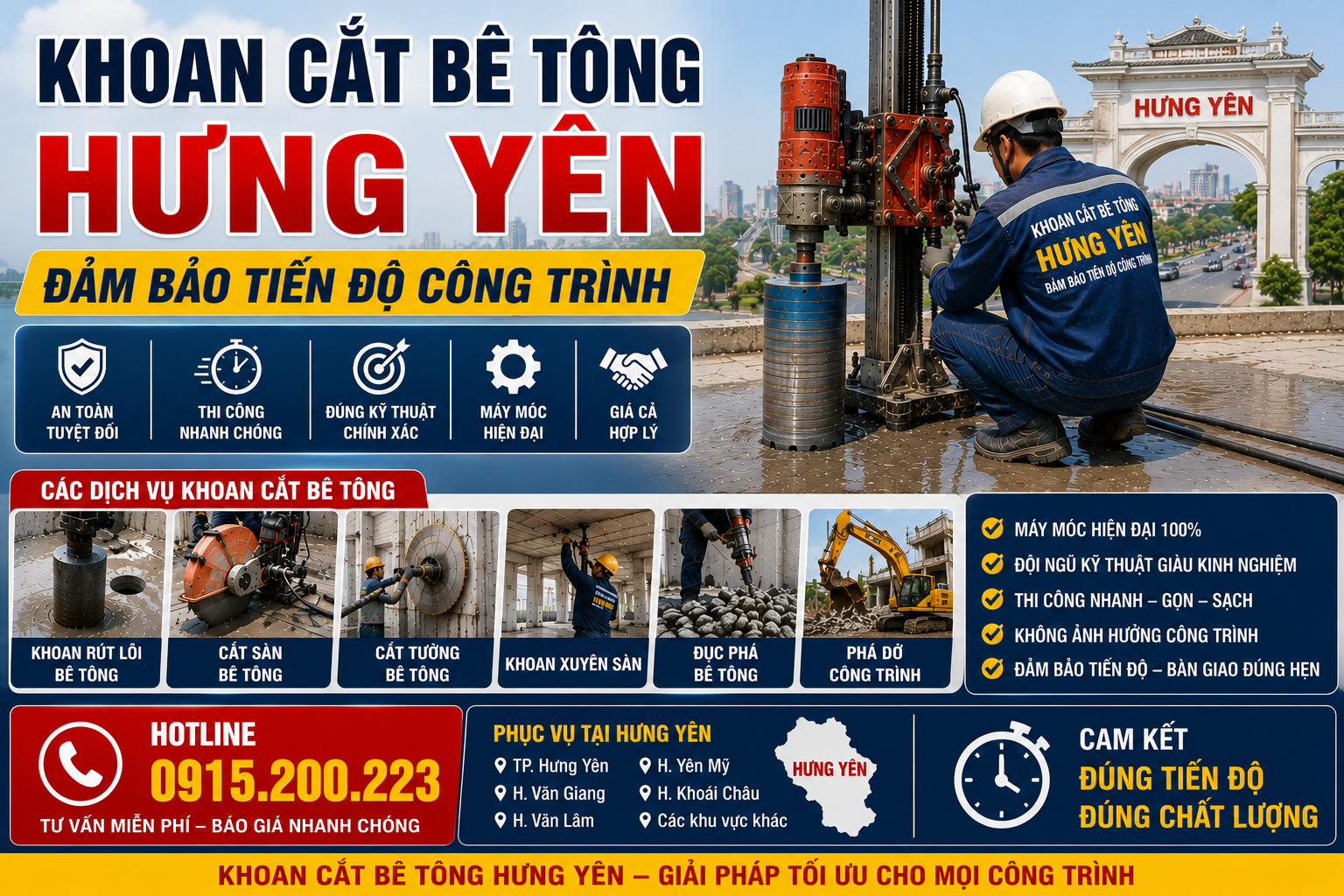 Khoan Cắt Bê Tông Hưng Yên – Đảm Bảo Tiến Độ Công Trình, Hotline: 0915.200.223