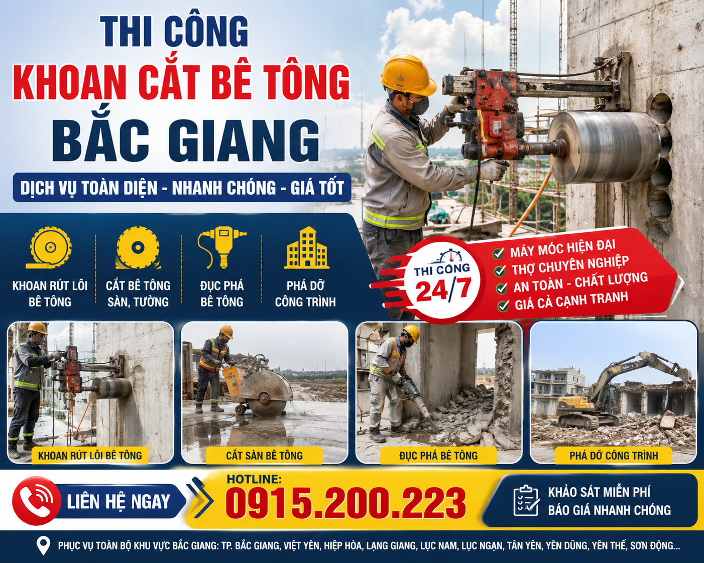 Thi Công Khoan Cắt Bê Tông Bắc Giang – Dịch Vụ Toàn Diện, Nhanh Chóng, Giá Tốt, 