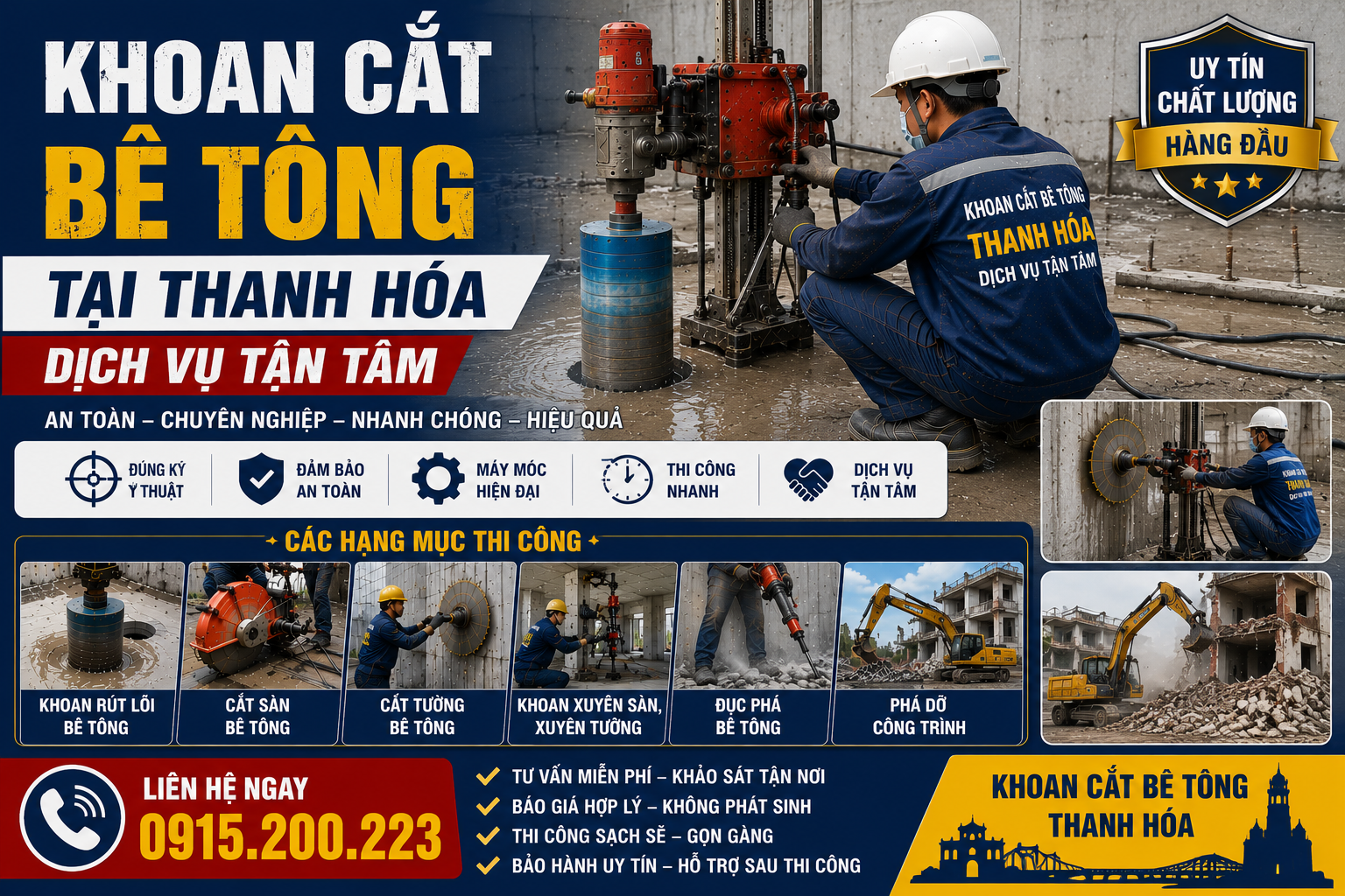 Khoan Cắt Bê Tông Tại Thanh Hóa – Dịch Vụ Tận Tâm, Hotline: 0915.200.223