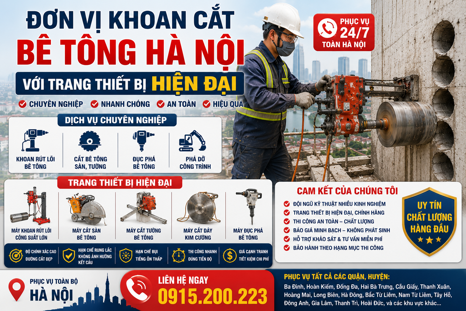 Đơn Vị Khoan Cắt Bê Tông Hà Nội Với Trang Thiết Bị Hiện Đại