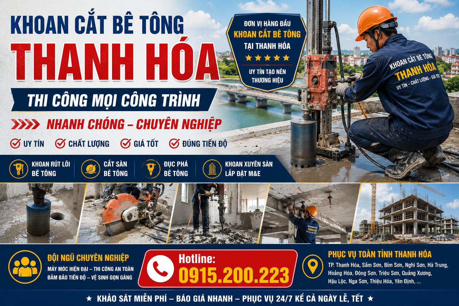 Khoan cắt bê tông Thanh Hóa – Thi công mọi công trình nhanh chóng, chuyên nghiệp