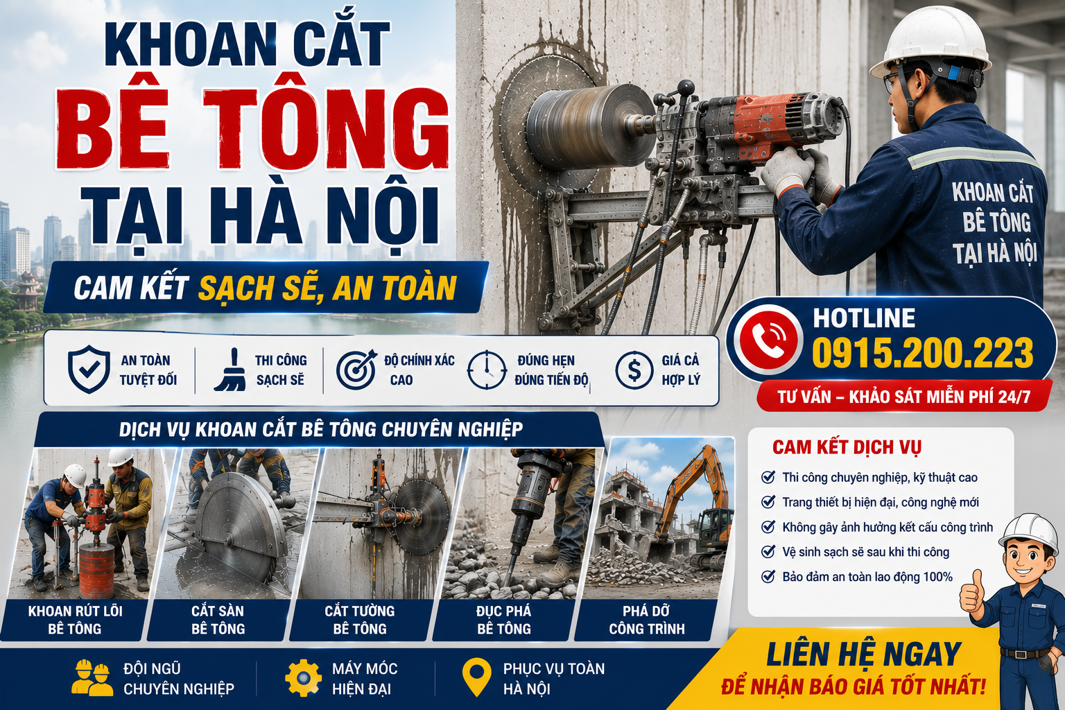 Khoan Cắt Bê Tông Tại Hà Nội – Cam Kết Sạch Sẽ, An Toàn
