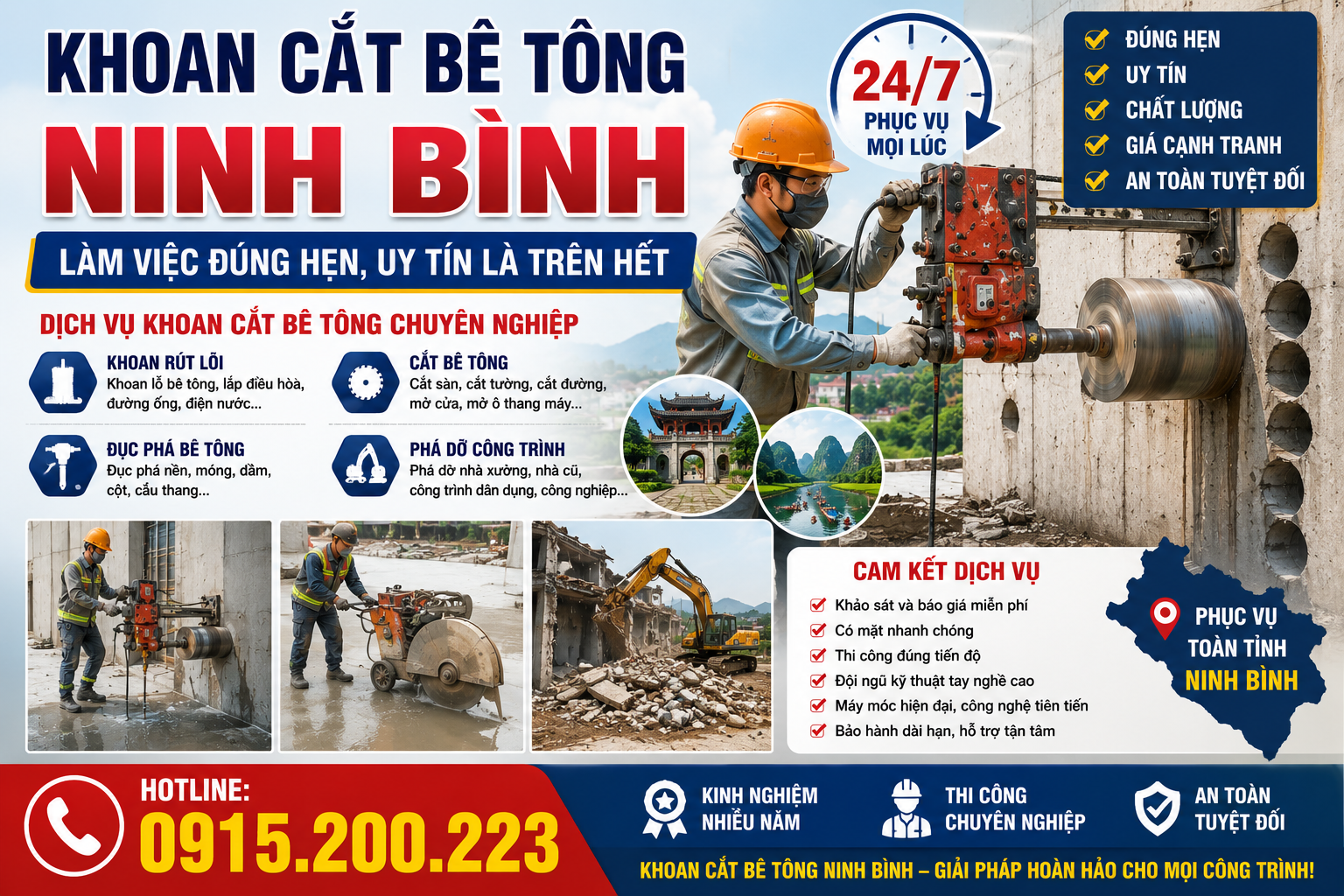Khoan Cắt Bê Tông Ninh Bình – Làm Việc Đúng Hẹn, Uy Tín Là Trên Hết