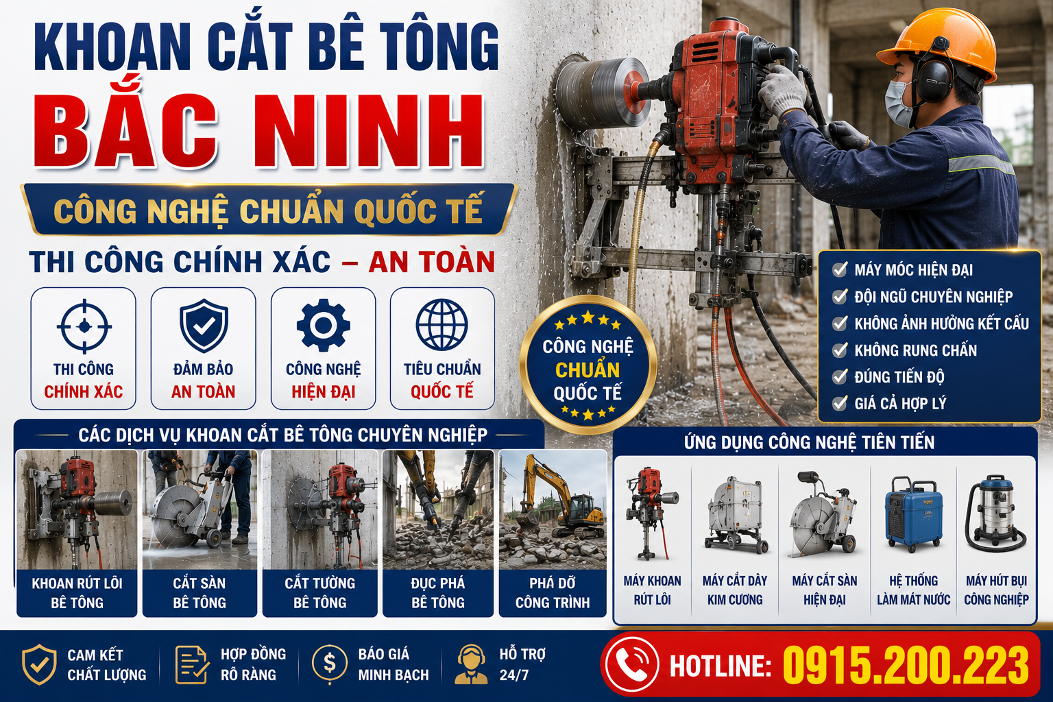 Khoan Cắt Bê Tông Bắc Ninh – Công Nghệ Chuẩn Quốc Tế, Thi Công Chính Xác, An Toàn,
