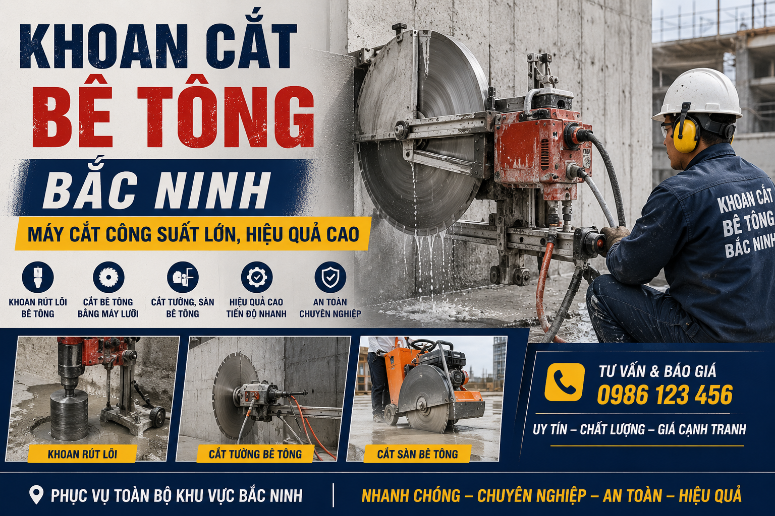 Khoan Cắt Bê Tông Bắc Ninh – Máy Cắt Công Suất Lớn, Hiệu Quả Cao,