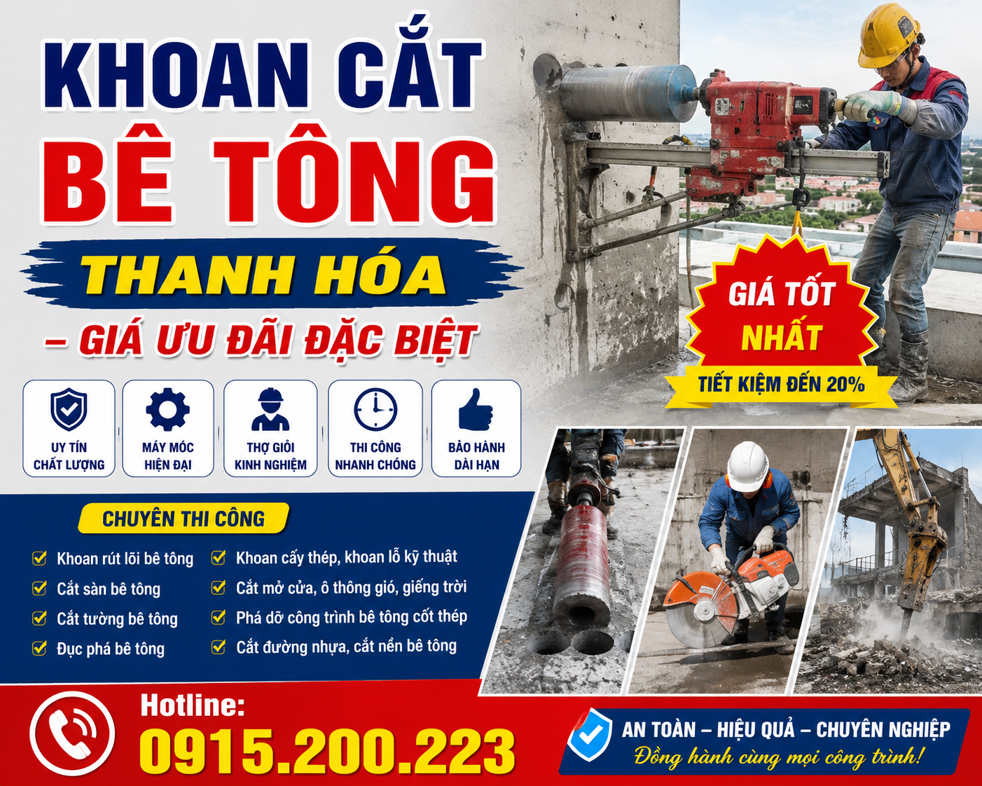 Khoan Cắt Bê Tông Thanh Hóa – Giá Ưu Đãi Đặc Biệt, Hotline: 0915.200.223