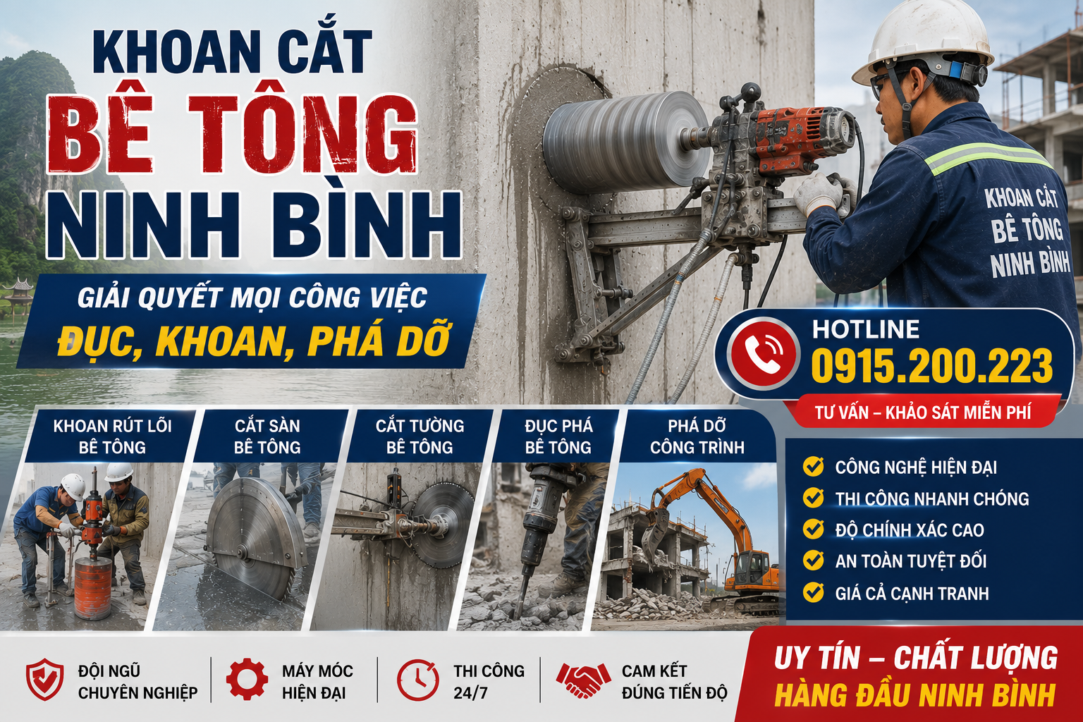 Khoan Cắt Bê Tông Ninh Bình – Giải Quyết Mọi Công Việc Đục, Khoan, Phá Dỡ
