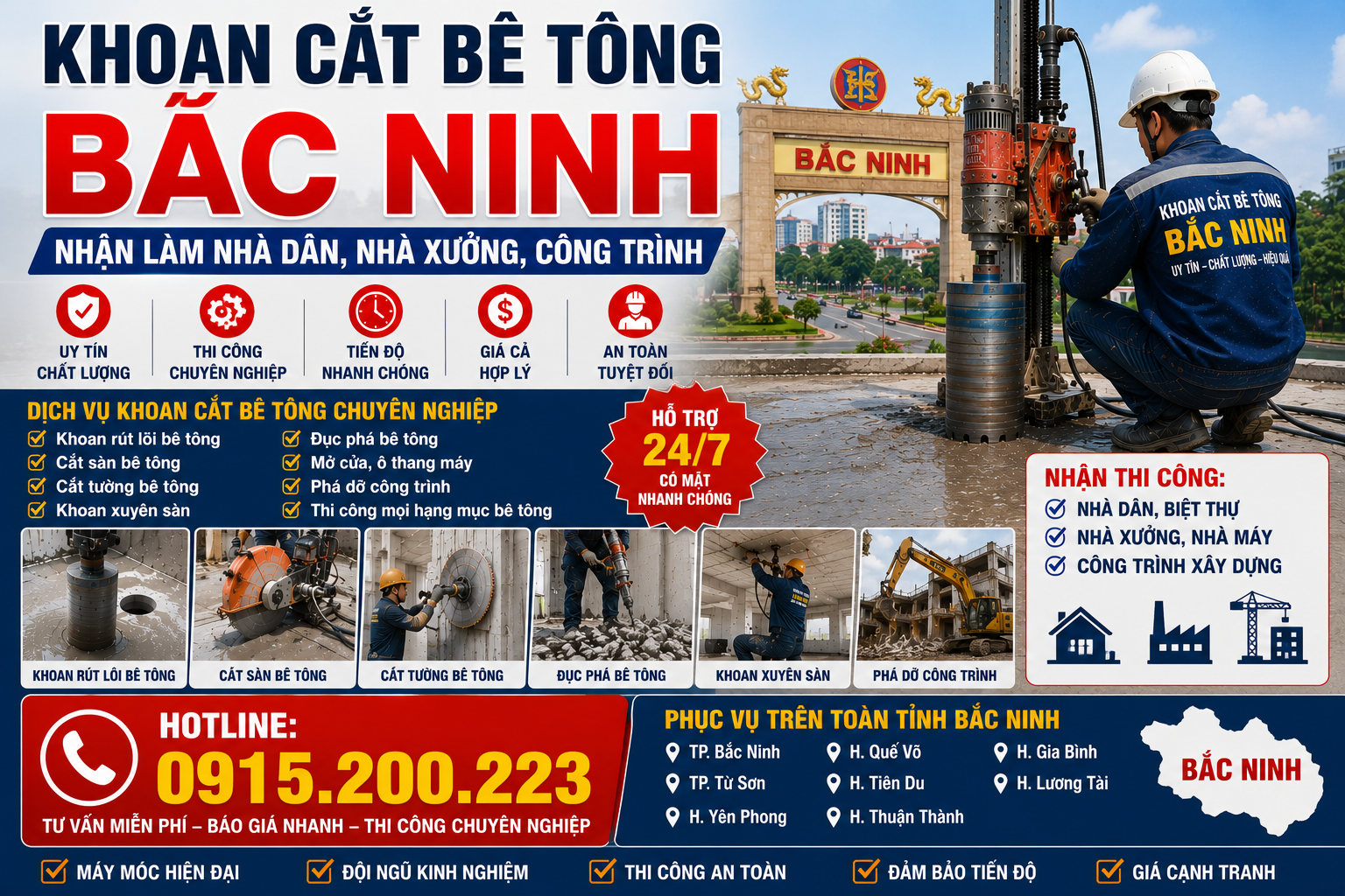 Khoan Cắt Bê Tông Bắc Ninh – Nhận Làm Nhà Dân, Nhà Xưởng, Công Trình.