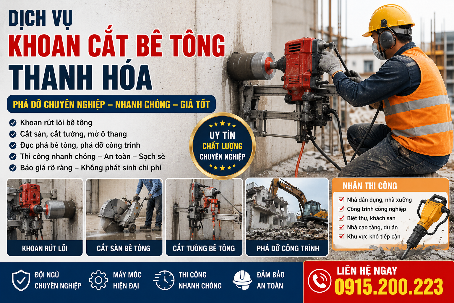 Dịch Vụ Khoan Cắt Bê Tông Thanh Hóa – Phá Dỡ Chuyên Nghiệp, Nhanh Chóng, Giá Tốt