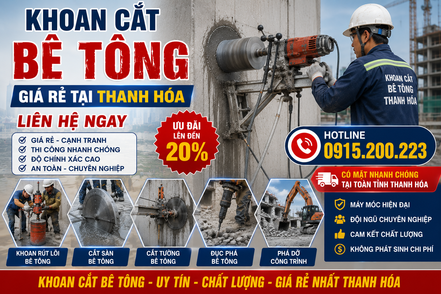 Khoan Cắt Bê Tông Giá Rẻ Tại Thanh Hóa – Liên Hệ Ngay. Hotline: 0915.200.223